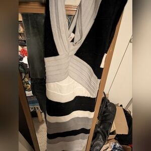 Arden B Black, White & Gray Striped Mini Dress